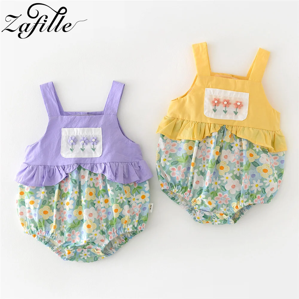 

ZAFILLE Sleevelss Patchwork Baby Playsuit Flowers Clothes For Girls Rompers Kids Girls Clothing Cute Children Overalls Bodysuit