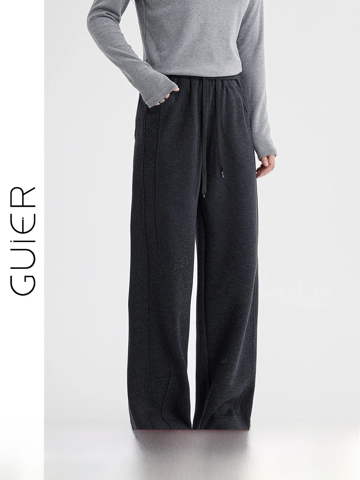 

Женские шерстяные брюки с высокой талией на флисовой подкладке, свободные, широкие, прямые, стройнящие, весна 2026, новинка