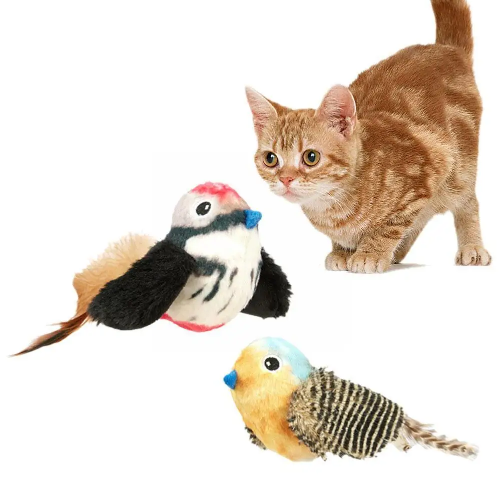 Cat Toy Simulated Bird Simulation Design Native Feather Gifts Pet Bird Material Soft Vocal Toys Comfortable Cat Plush D5U9