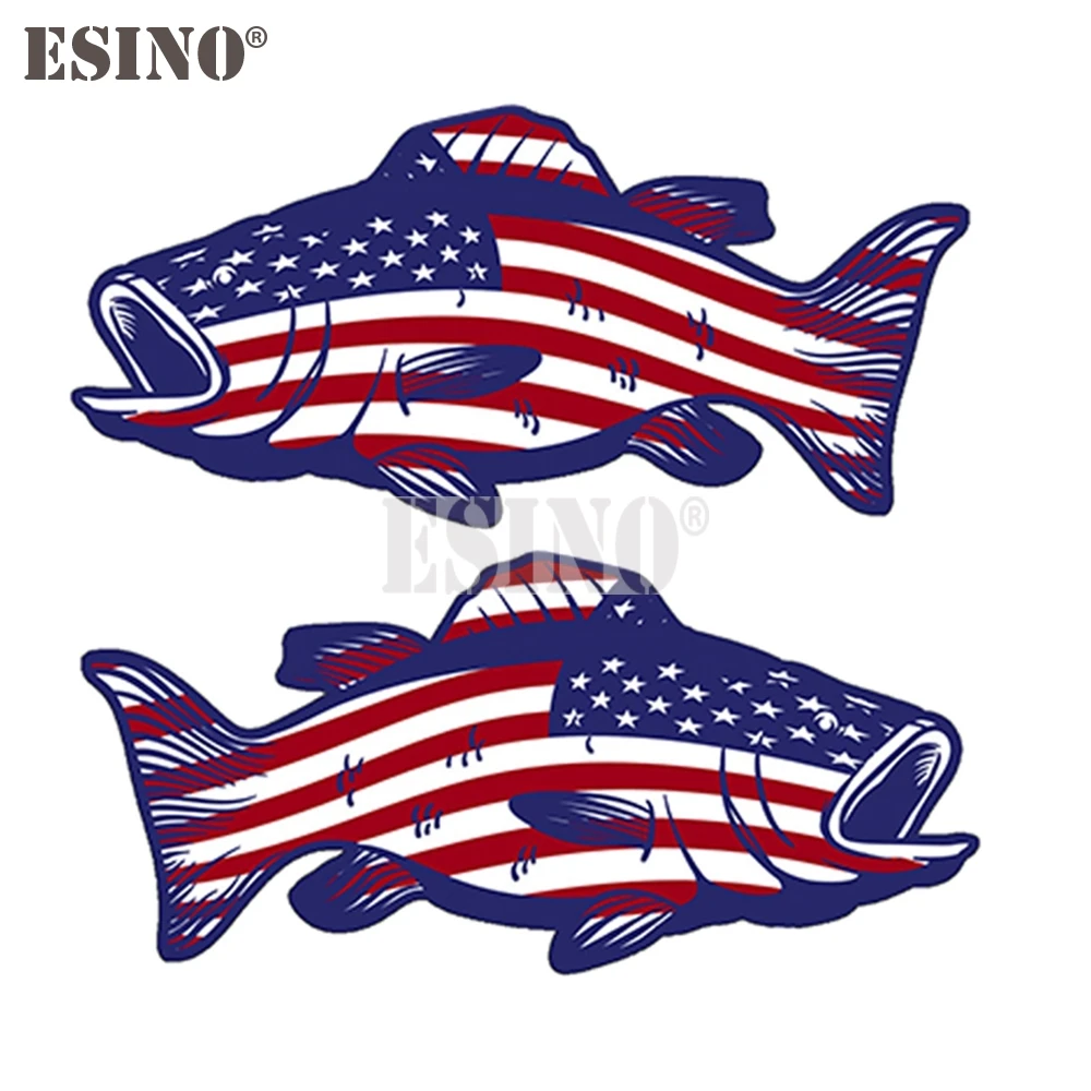 Car Styling Creative USA America Flag Bass Fish Car Decorative Decal Cartoon PVC Waterproof Car Body Sticker Pattern Vinyl