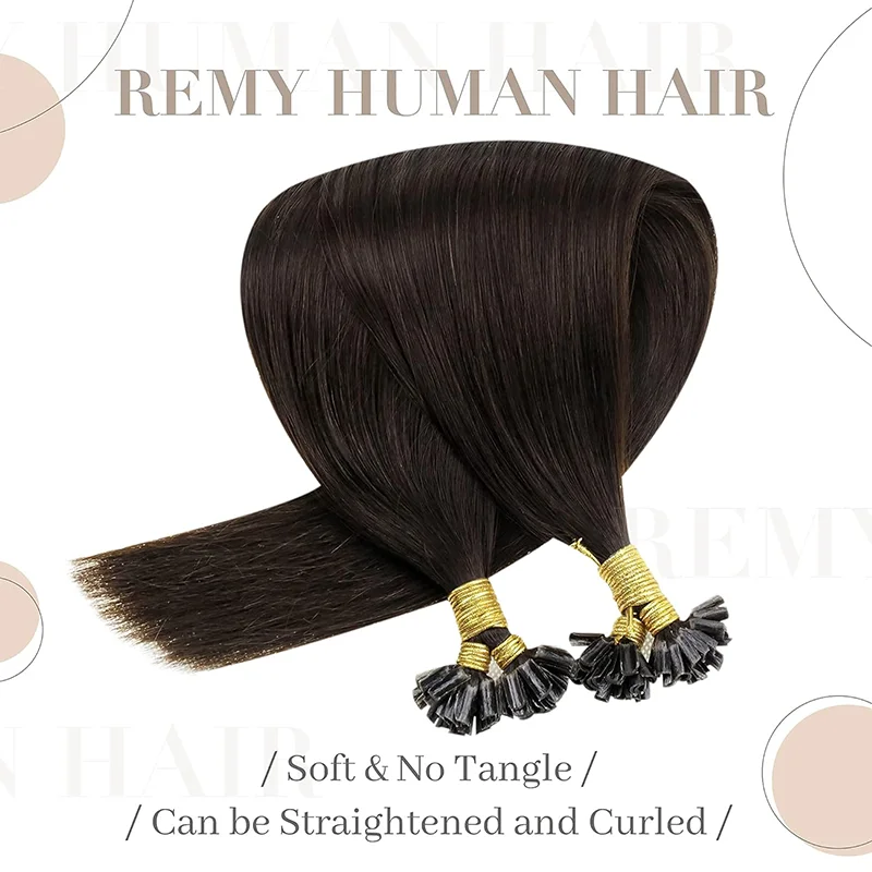 U Tip Hair Extensions Human Hair Brown Fusion Hair Extensions Darkest Brown Keratin Tip Hair Extensions Real Human Hair 50g/50s