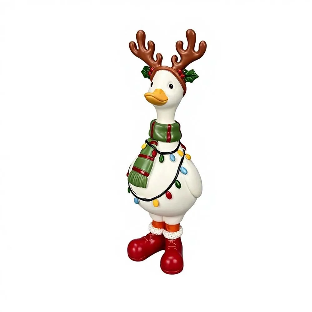 Durable Christmas Duck Figurine Exquisite Miniature Xmas Tabletop Ornament Fine Texture Creative Styling Resin Animal Statue