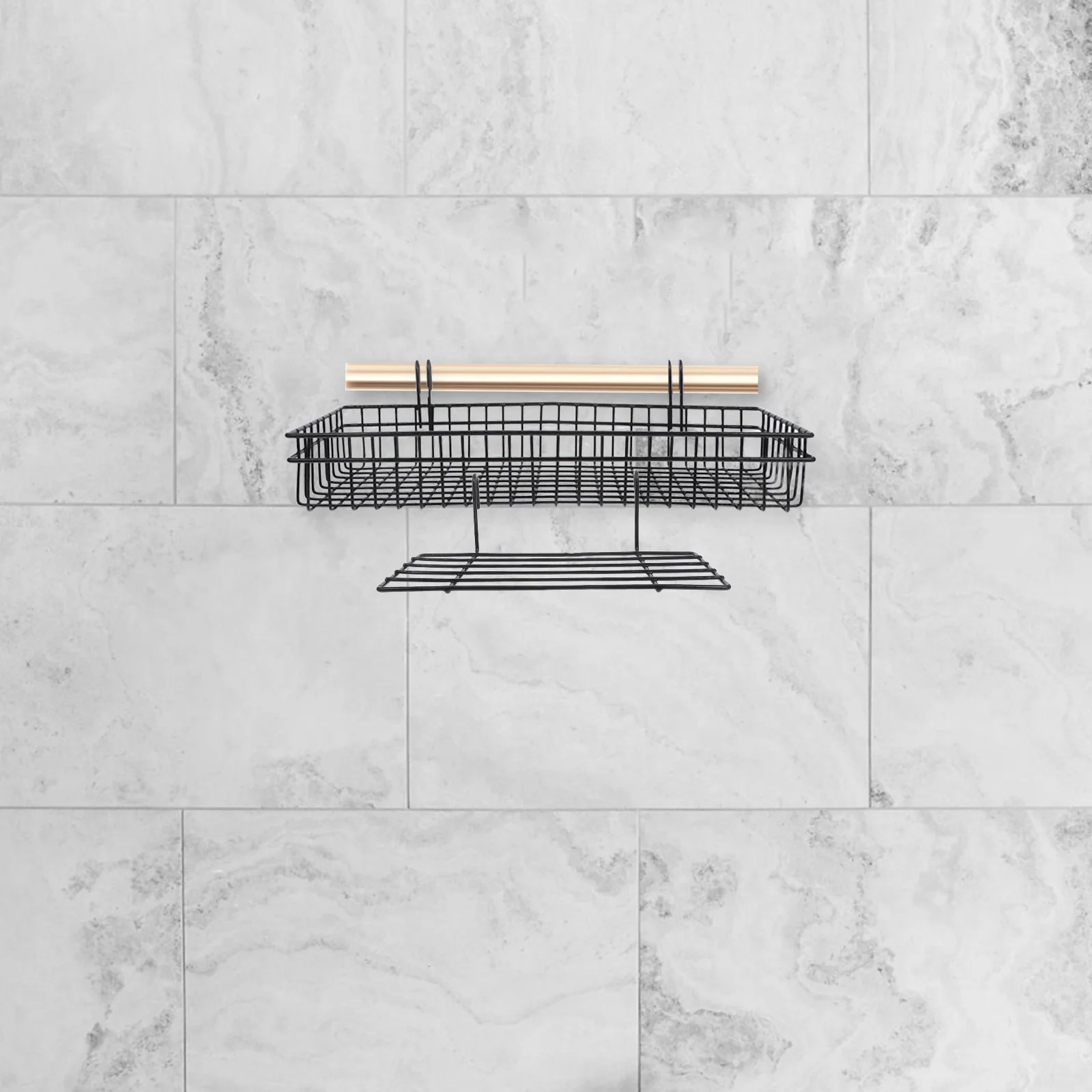 2Pcs Metal Hanging Wall Baskets Wire Grid Shelves Organizer Black Kitchen Bathroom Storage Wall Baskets Hanging Wire Basket