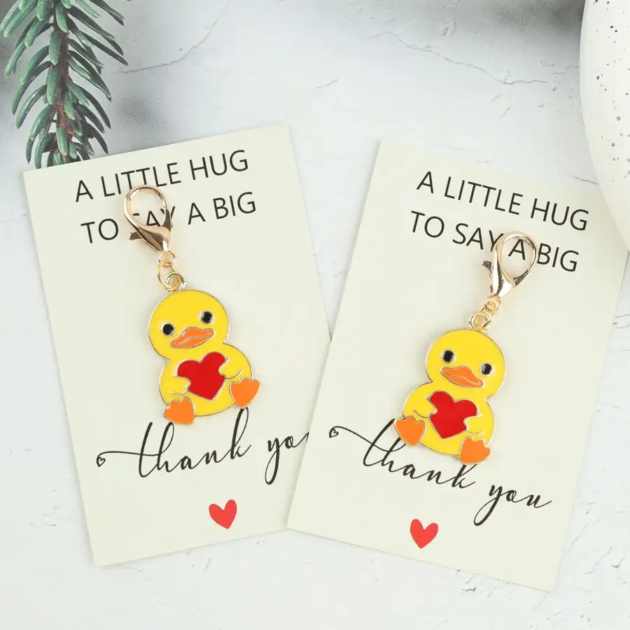 1pc/2pcs Cute Little Yellow Duck Keychain, Includes a Thank-You Card, Perfect for Birthdays and Parties as a Small Gift.