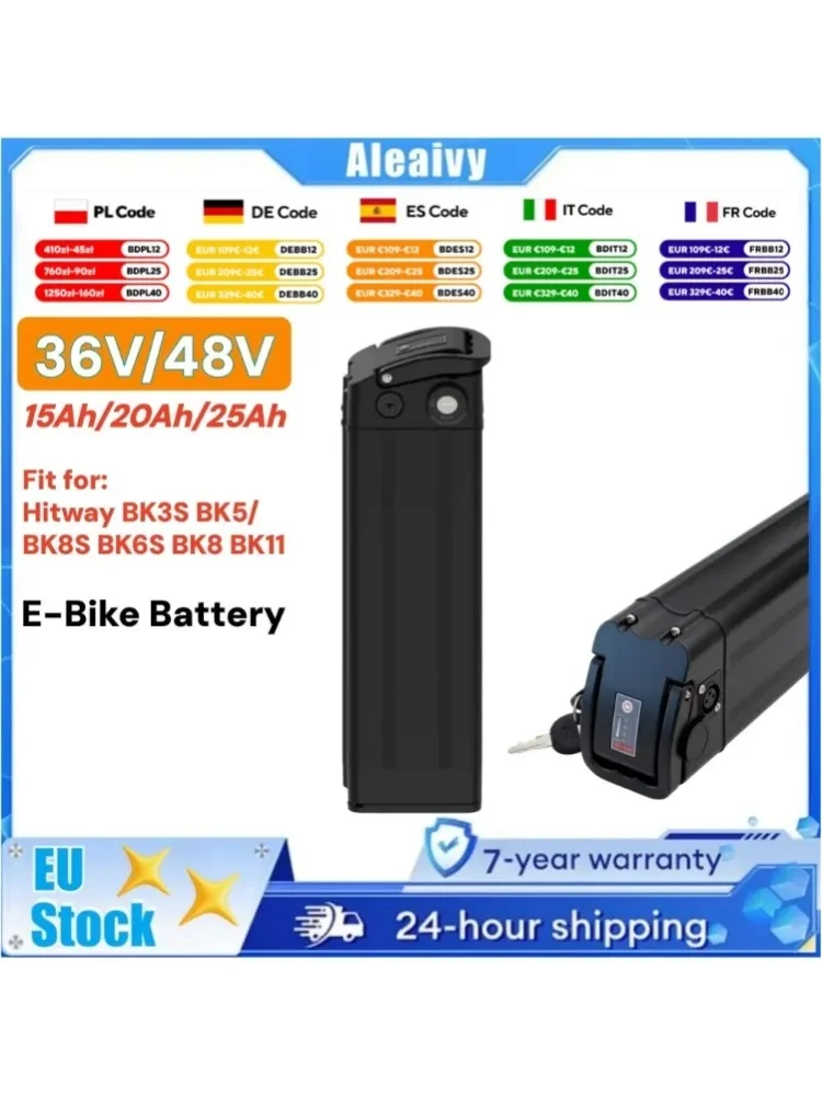 Hochwertige 36V 48V E-Bike Lithium-Batterie 15Ah 20Ah 25Ah Silver Fish Akku für COLORWAY Hitway BK3 BK5 BK6 BK8 BK11 BK37 OneSport BK6 EVERCROSS EK5 EK6 Fahrradbatterie