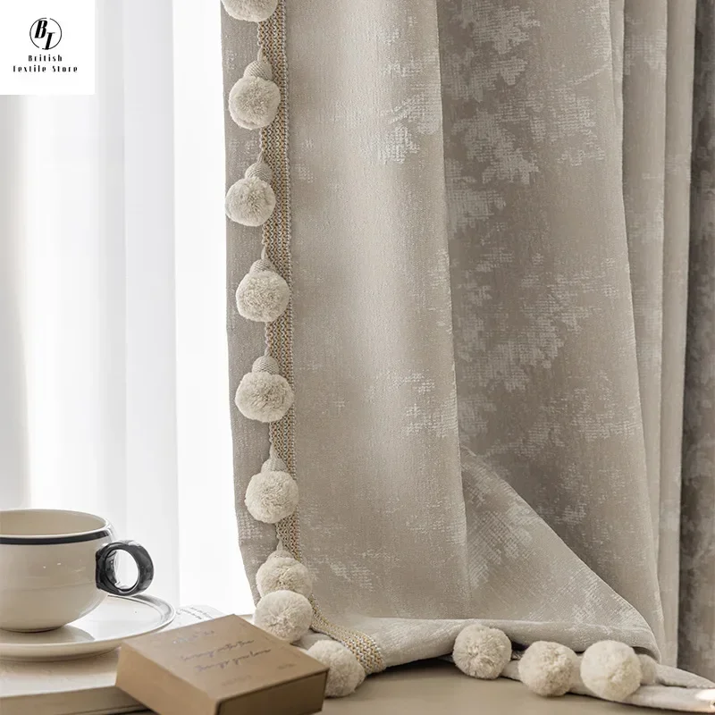 High Precision Chenille Milk Tea European Full Blackout Curtains for Living Room Bedroom Dining Custom Size Decor White Tulle