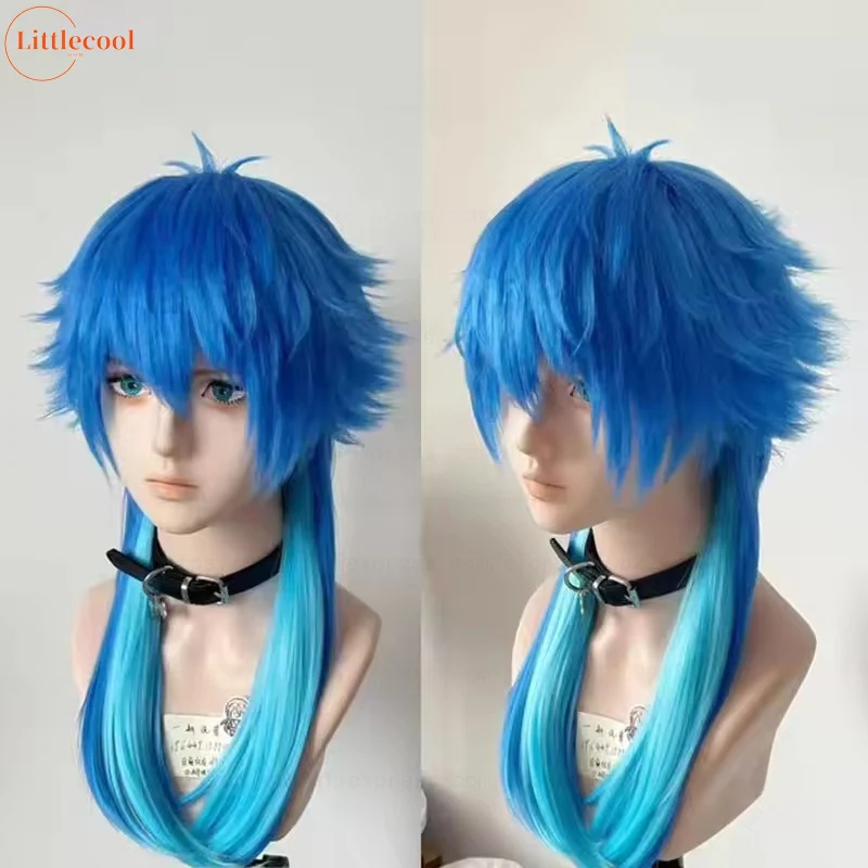Peluca de Cosplay de alta calidad Dramatical Murder DMMD Seragaki Aoba, pelucas de pelo sintético resistentes al calor de dos tonos azul ombré + gorro de peluca