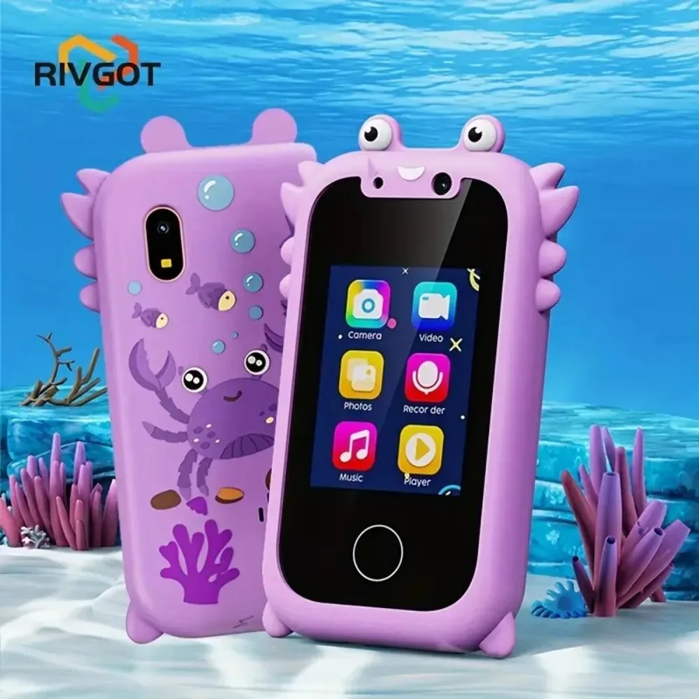 Juguete de teléfono inteligente con pantalla táctil de 2,4 pulgadas para niños, con cámara dual de 1080P, tarjeta SD y 13 juegos, regalo morado con temática de unicornio, ideal para el aprendizaje divertido de los niños pequeños, juegos de simulación y exploración segura con la cámara en casa o de viaje