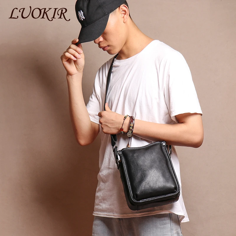 LUOKIR Fashion Genuine Leather Crossbody Bag Men\'s Casual Shoulder Small Bag Classic Multiple Compartments Cowhide Messenger Bag