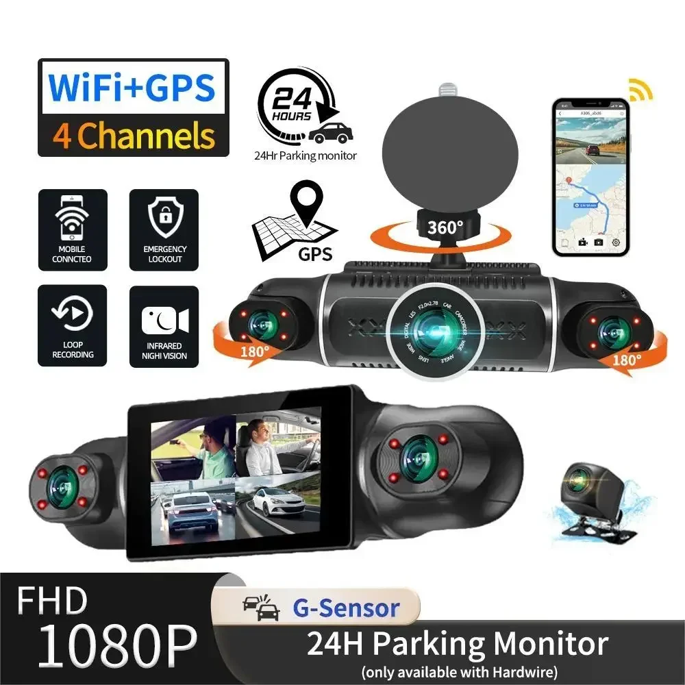 Car DVR Dash Cam WiFi GPS FHD 4 Lens*1080P Dashboard Camera 24Hr Parking Monitor Loop Video Recorder Night Vision Black Box