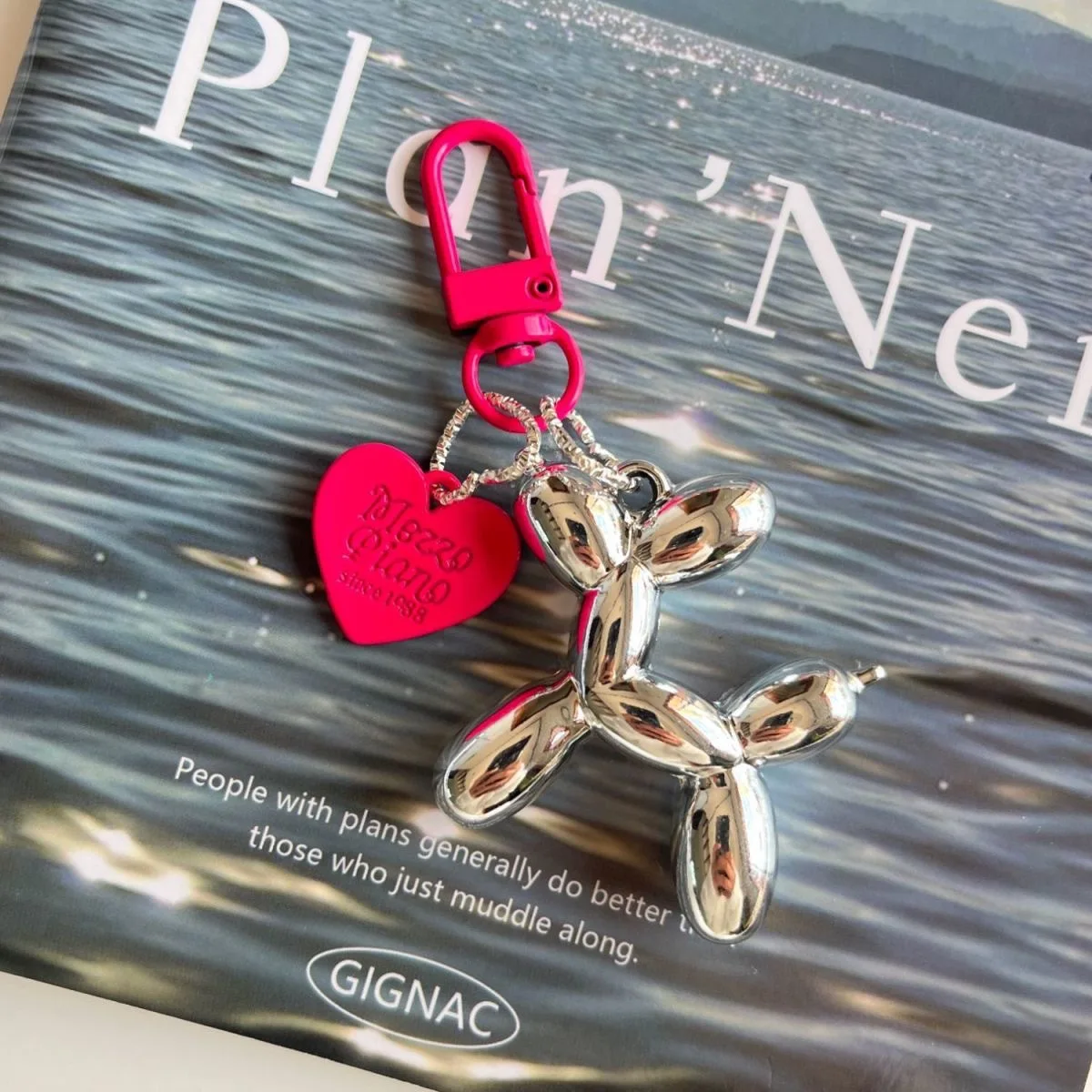 Heart-Shaped Balloon Keychain, Acrylic Frosted-Finish Pendant