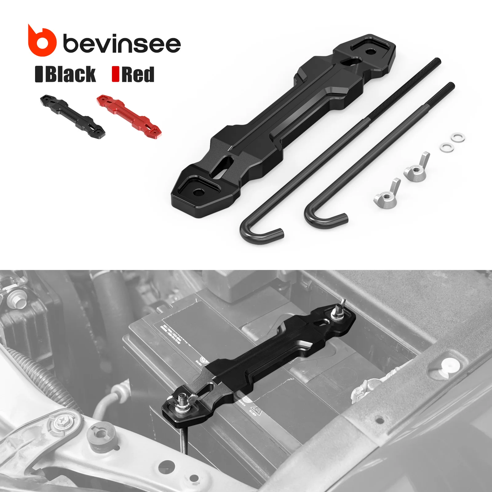

BEVINSEE Aluminium Battery Tie Down Bracket for Toyota 4Runner 4.0L V6 Gas 2003-2024,for Toyota FJ Cruiser 4.0L V6 Gas 2007-2014