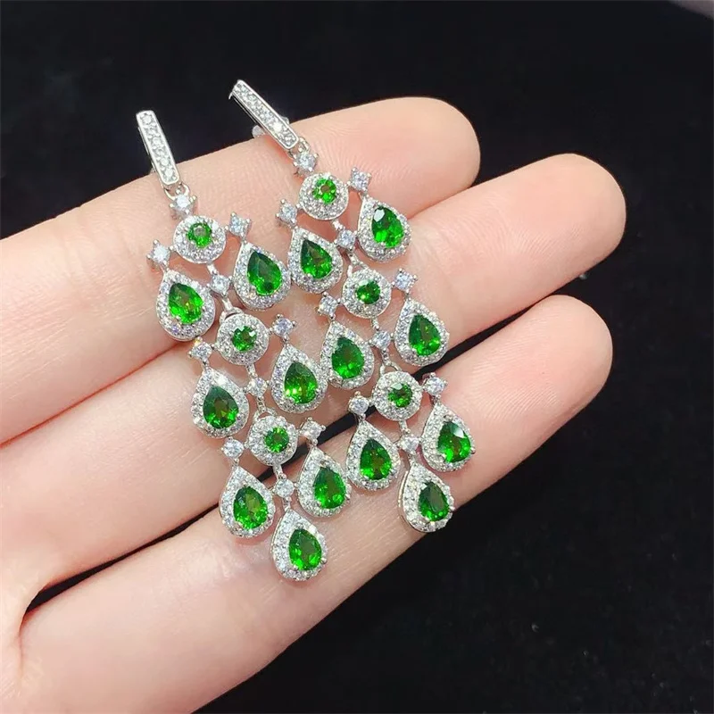 

Genuine Drop Earings Silver 925 Original Natural Chrome Diopside Earrings for Women 925 Silver Jewelry Elegant Fine