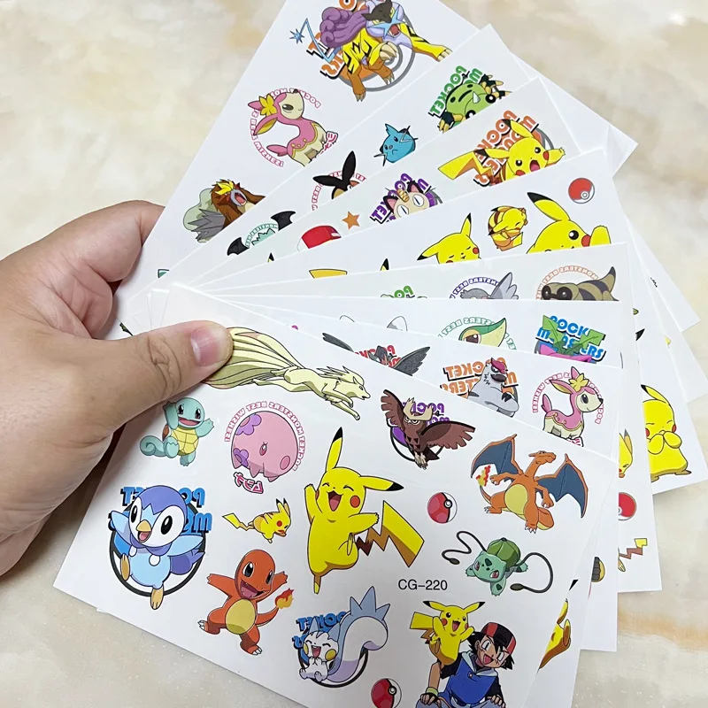 Adesivos infantis de tatuagem Pokémon, figura de ação Pikachu, tatuagens temporárias de desenhos animados, presente de aniversário infantil, meninas, novo, 2024