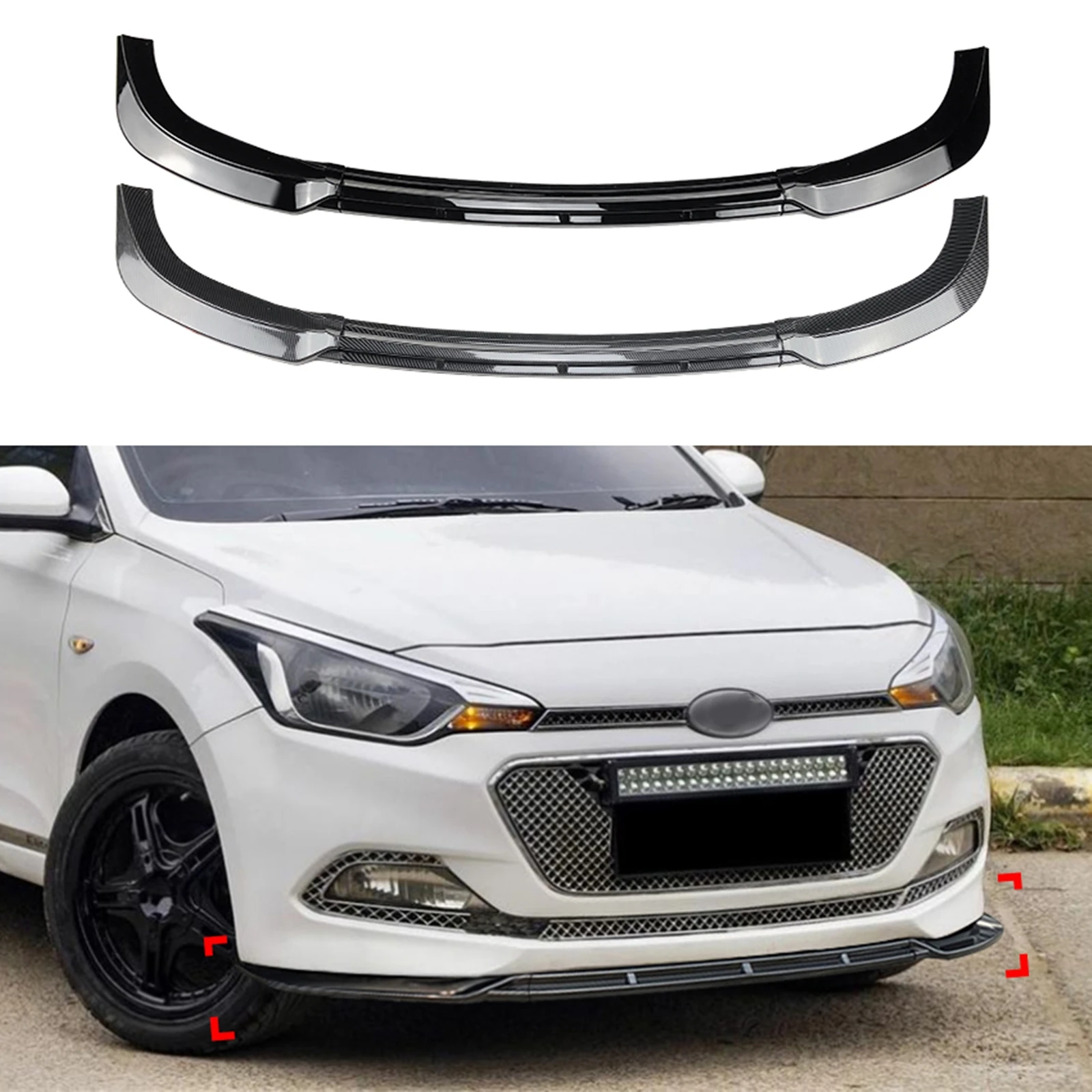 Front Bumper Spoiler Lip For Hyundai I20 MK2 Pre-facelift 2015 2016 2017 Carbon Fiber Look/Gloss Black Lower Splitter Blade Kit