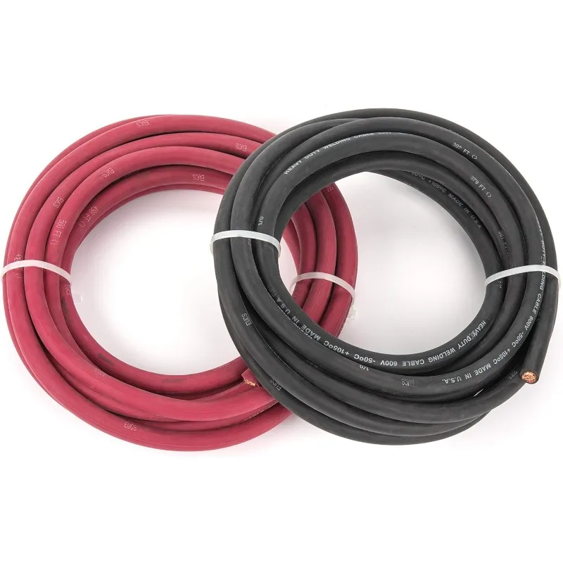 1/0 Gauge Premium Extra Flexible Welding Cable 600 Volt - Combo Pack - Black + Red - 25 Feet of Each Color