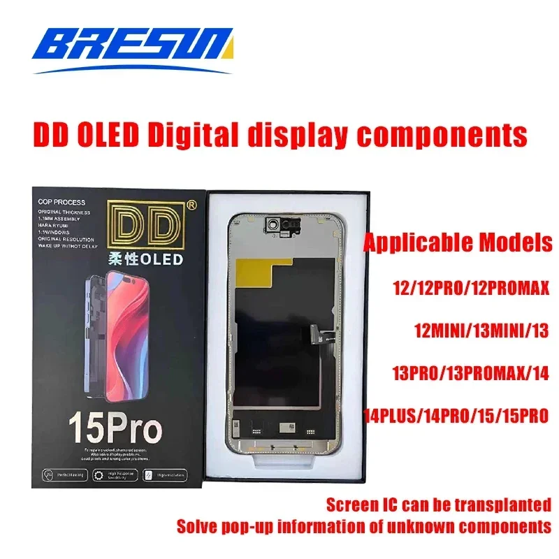 Soft/rigid  OLED Display For iPhone 12 13promax 14PLUS 15pro 3D Touch Screen Digitizer Replacement Assembly Parts True Tone