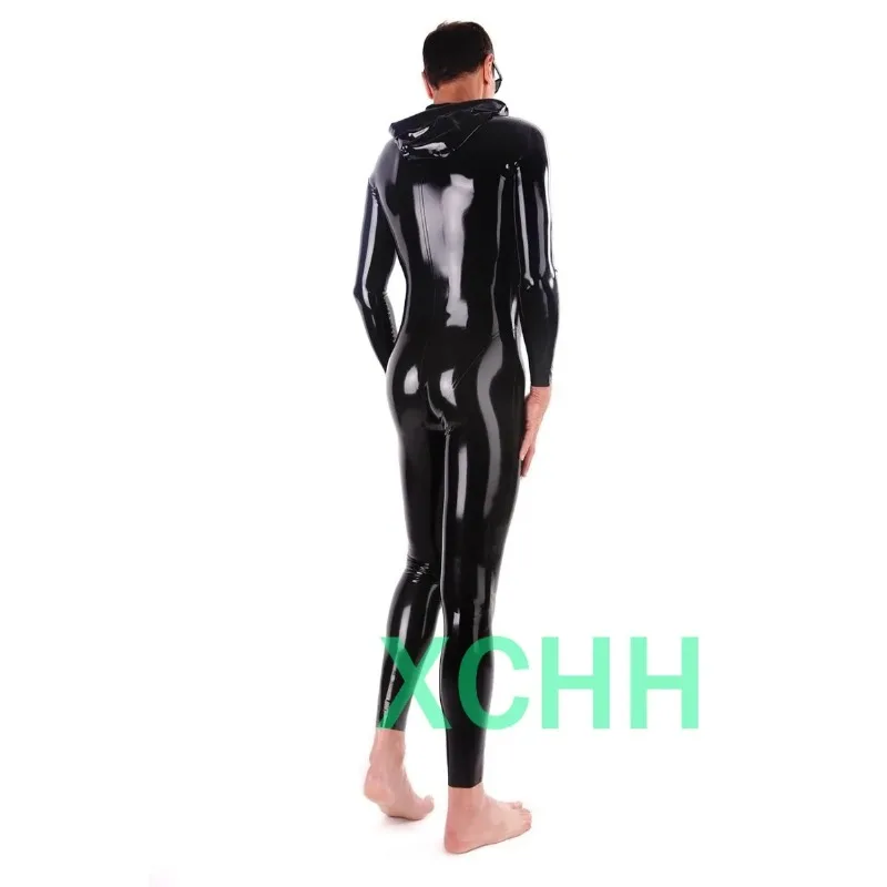 Handmade Latex Catsuit Black Front Zip Sexy Fetish Rubber Bodysuit Top Customize XS-XXL Plus Size for Men