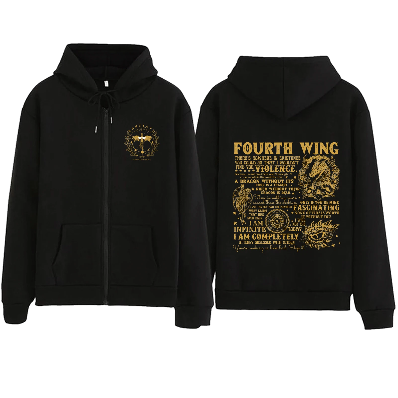 

Basgiath War College Zipper Hoodie Harajuku Pullover Tops V-Neck Streetwear 2024 Vintage Fourth Wing Book Sweatshirts