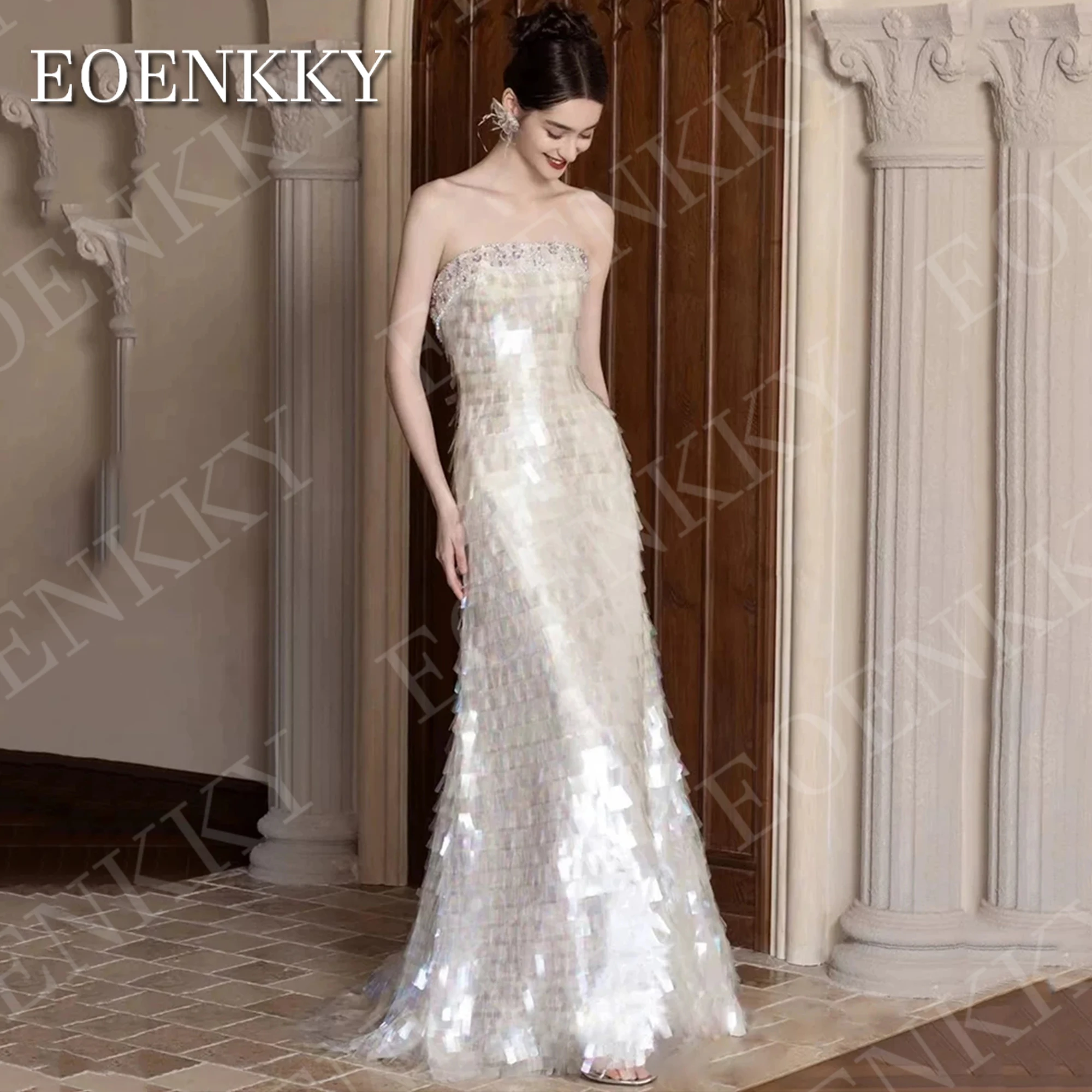 

EOENKKY Stunning Sparkling Evening Dresses 2025 Woman Mermaid Sexy Sequined Crystal Strapless Special Occasions Dress Customized