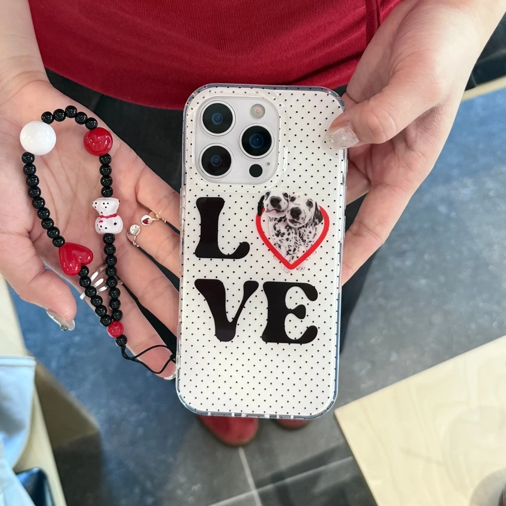 

Корейский стиль, мультяшное сердце, щенок, волнистые бусины, ремешок, противоударный чехол для телефона для iPhone 17, 16, 15, 14, 13 Pro Max