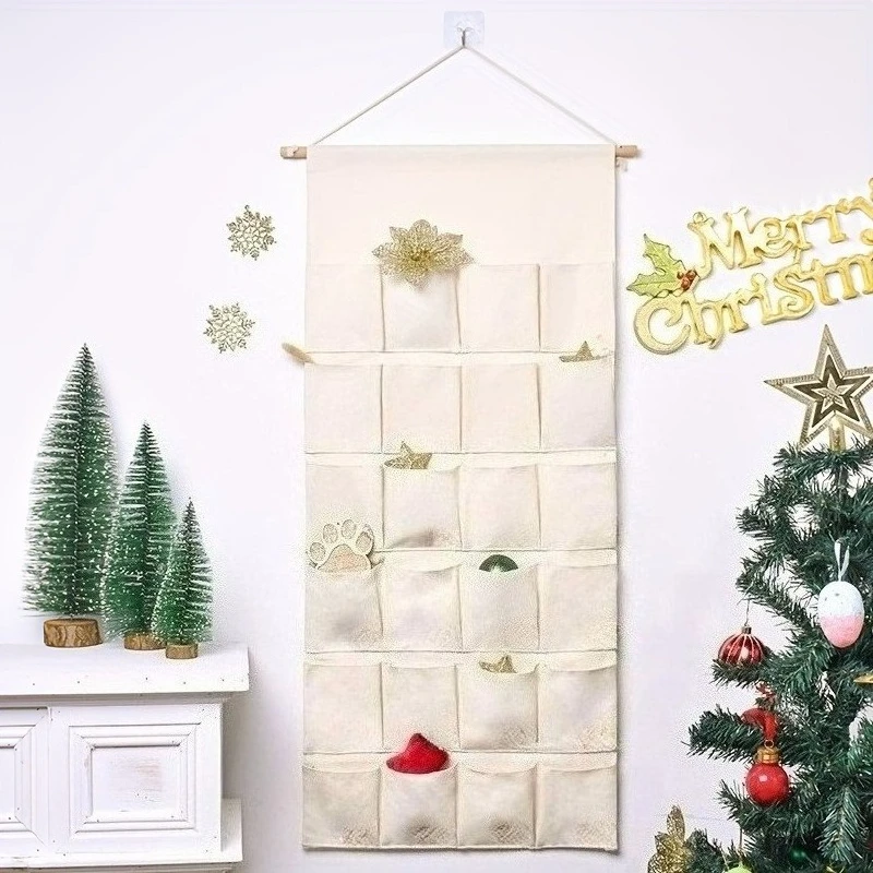 

1 Pack 24-Pocket Blank Sublimation Hanging Organizer – Advent Calendar for Christmas and New Year Countdown, Decorative