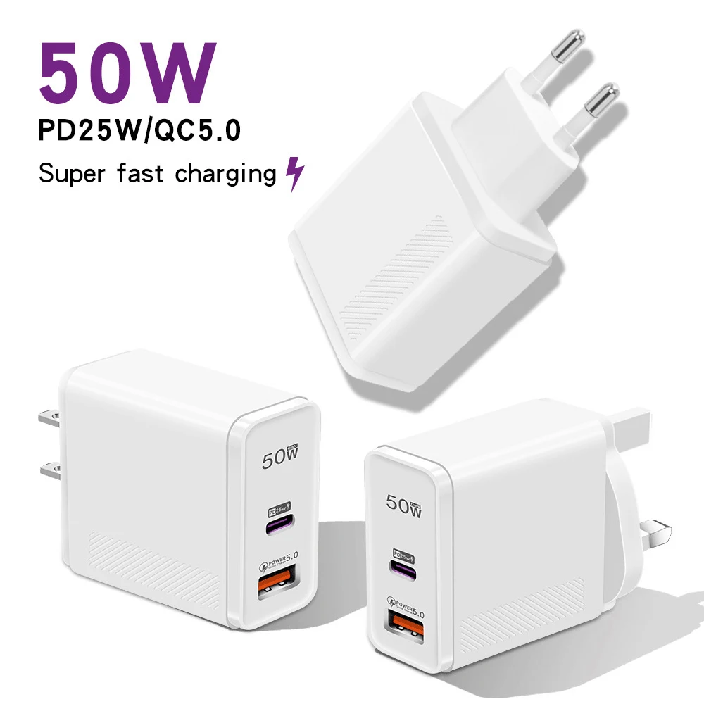 For Apple 2 IN 1 50W PD USB Super Fast Charging For iPhone 15 14 13 12 11 Pro Max XR XS X 8 Plus Samsung USB Type C Charge Cable