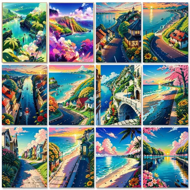 

SDOYUNO Frame Landsape Painting By Numbers For Adults Kits Seaside Picture With Numbers Starter Kit Diy Crafts For Home Art