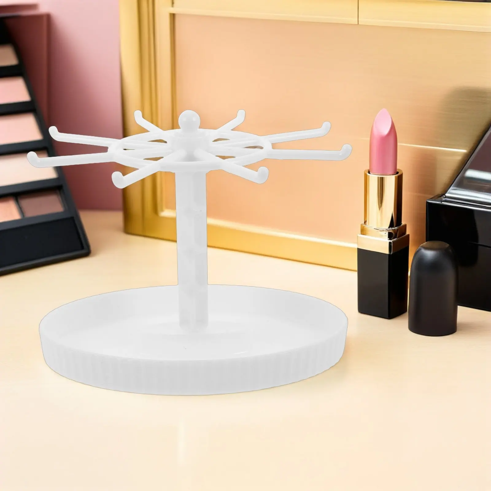 Rotating Jewelry Display Stand White Metal Decorative Organizer Hooks Necklace Bracelet Earrings Key Ring Holder Desktop Store