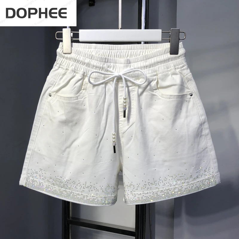 Farbige Heißer-gebohrt Jeans Shorts Mujer 2022 Neue Sommer Stretch Elastische Hohe Taille Hot Shorts Lose Breite Bein Frauen denim Shorts