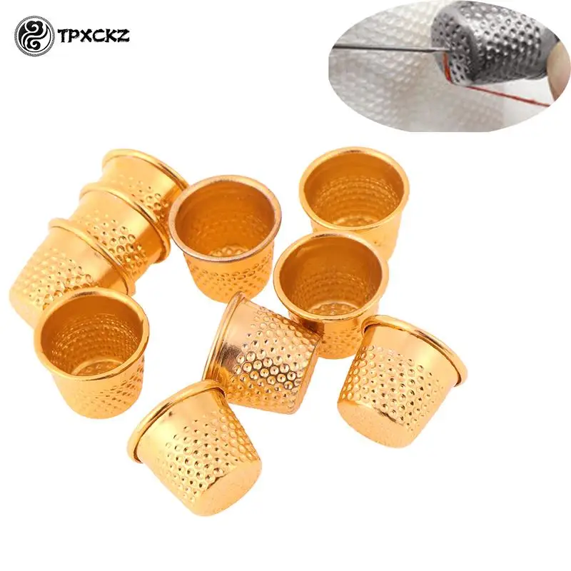 10pcs Silver Gold Color Sewing Thimbles Metal Finger Protector Tools DIY Craft Accessories Household Sewing Embroidery Tools