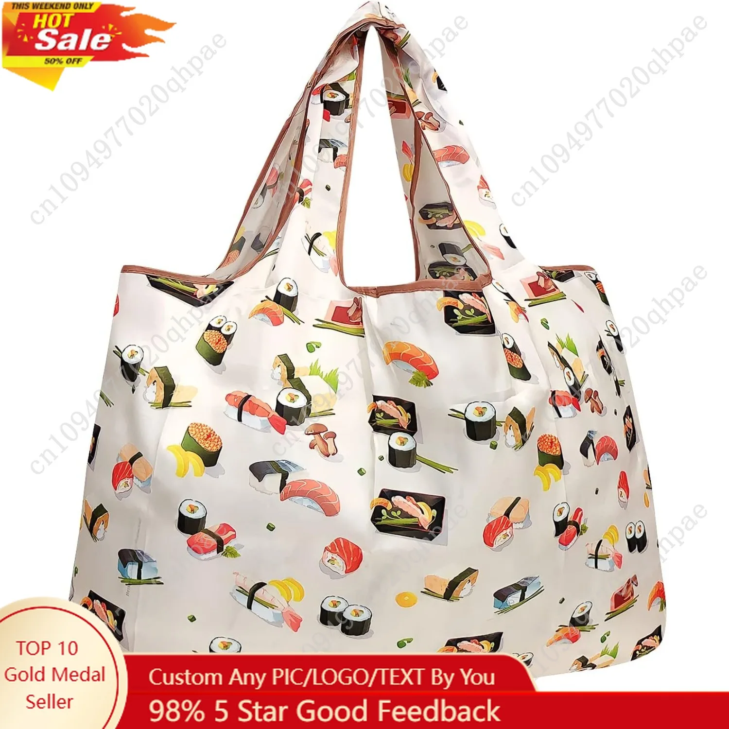 حقيبة بقالة تسوق قابلة لإعادة الاستخدام من النايلون قابلة للطي #1