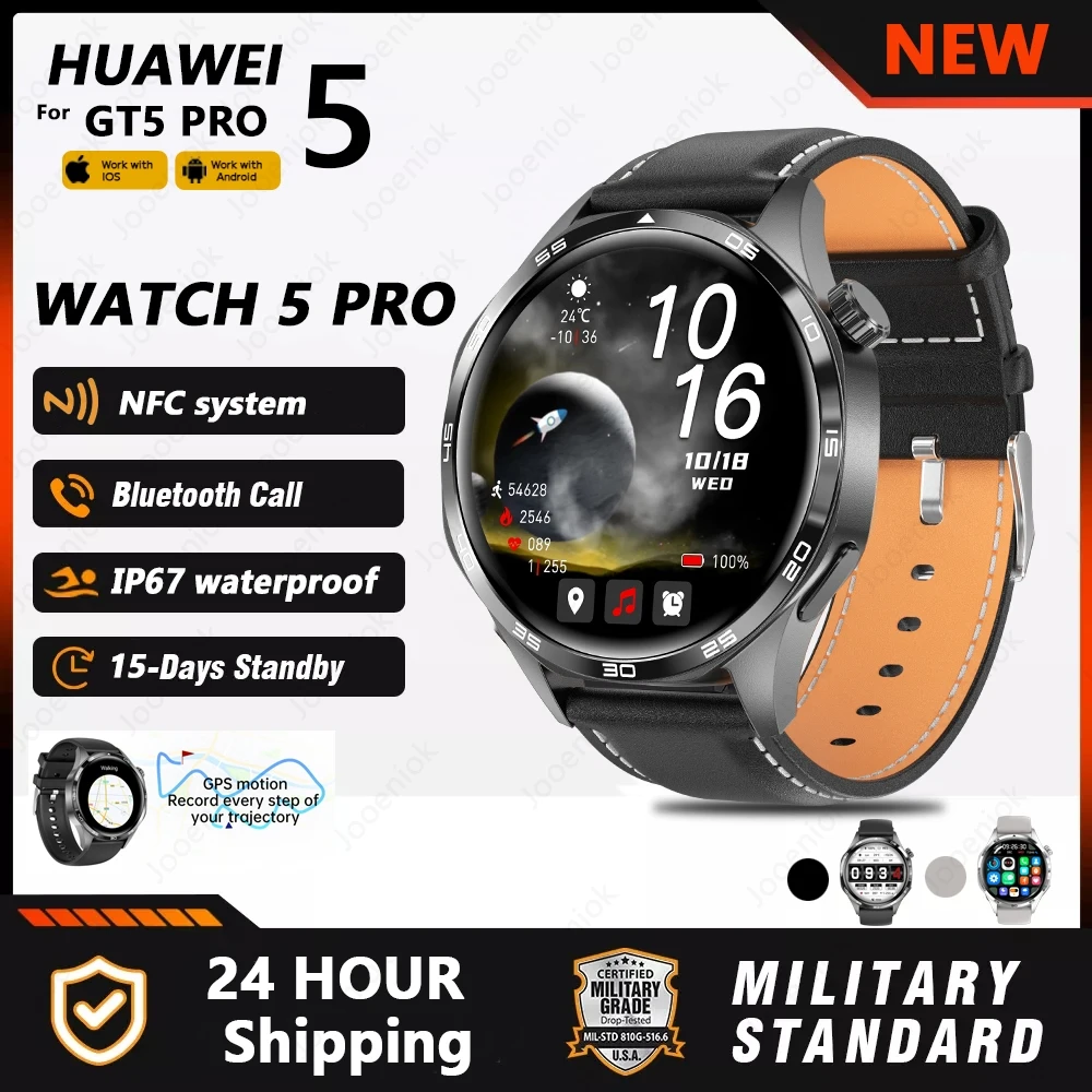 2025 New Smart Watch Men's Watch 5 PRO AMOLED HD Screen Bluetooth Call GPS NFC Heart Rate Compass Smartwatch Android IOS