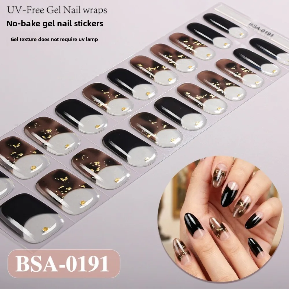 22Strips Semi-Cured Nail Wraps Semi Cured Full Cover UV Nail Sticker French White Edge Long Lasting Gel Nail Sticker Wraps 5