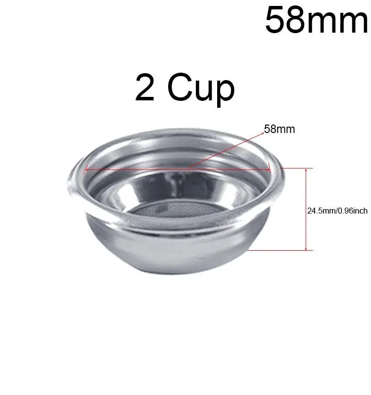 304 Stainless Steel Coffee Filter Basket Single 1 Cup Double 2 Cup 58mm