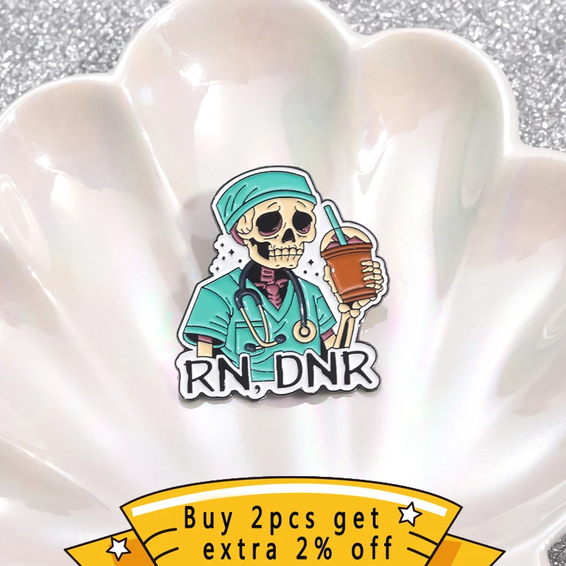 Surgeon Uniform RN DNR Enamel Pins Skeleton Doctor Stethoscope Lapel Badge Creative Metal Brooches Lapel Badge Gift For Friends