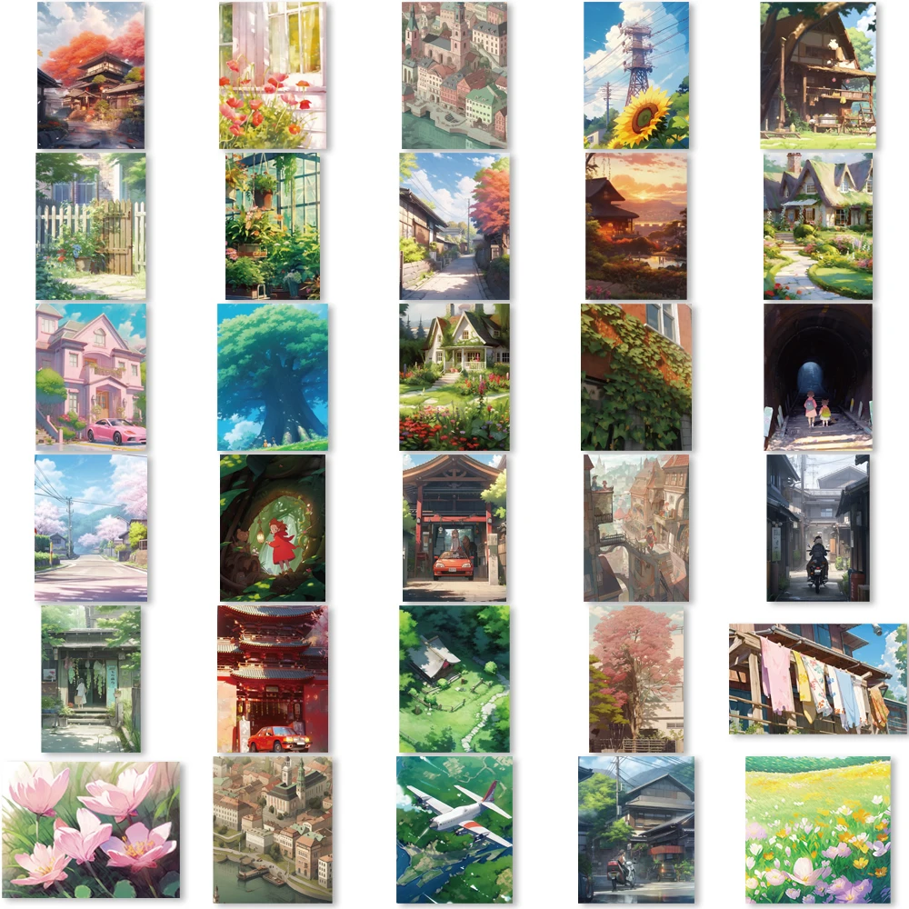 60Pcs Anime Cartoon Street View Landscape Stickers Waterproof ins Aesthetic Decals for Scrapbook Phone Diary Laptop Kids Toys