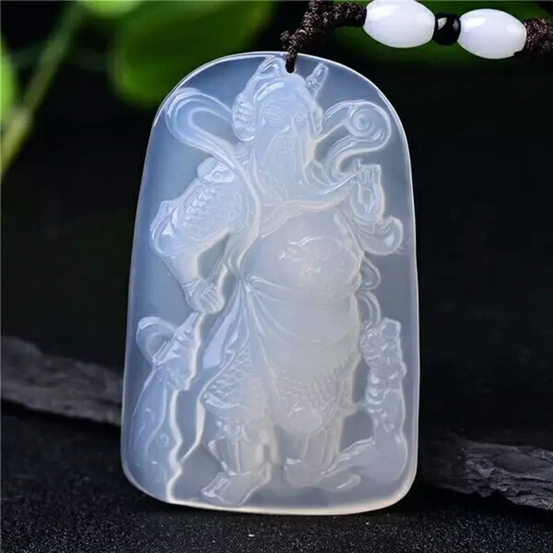 White Ice Chalcedony Agate Broadsword Station Guan Gong Brand Pendant Men and Women Pendant Jewelry