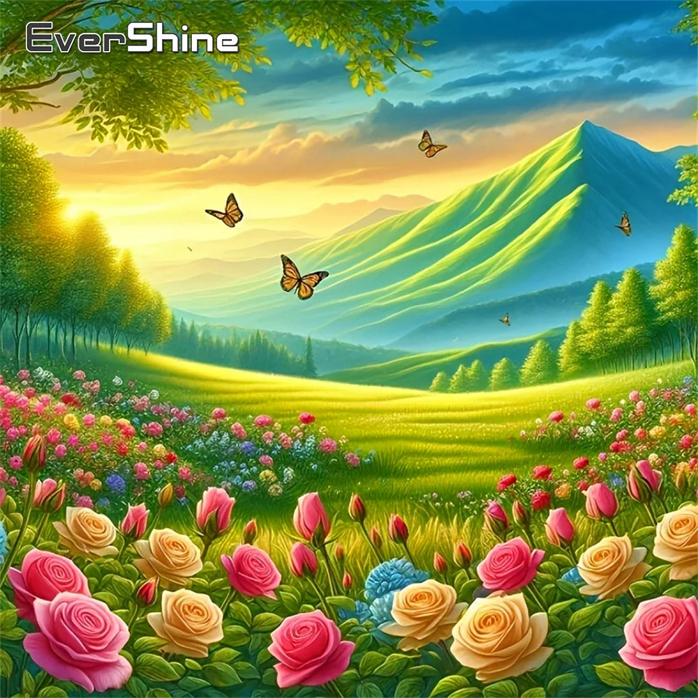 Evershine Diamantmalerei Landschaft Vollquadrat-Mosaik Rosenbild Strass-Stickerei Baum Wanddekoration
