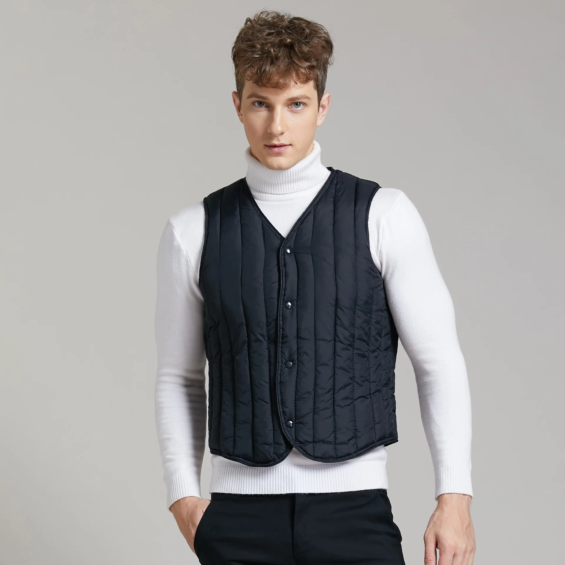 Spring and Autumn Winter Casual Simple Commuting Pure Color Lamb Fleece Cotton Tank Tops with Fleece Warm Inner Tank Vest Men