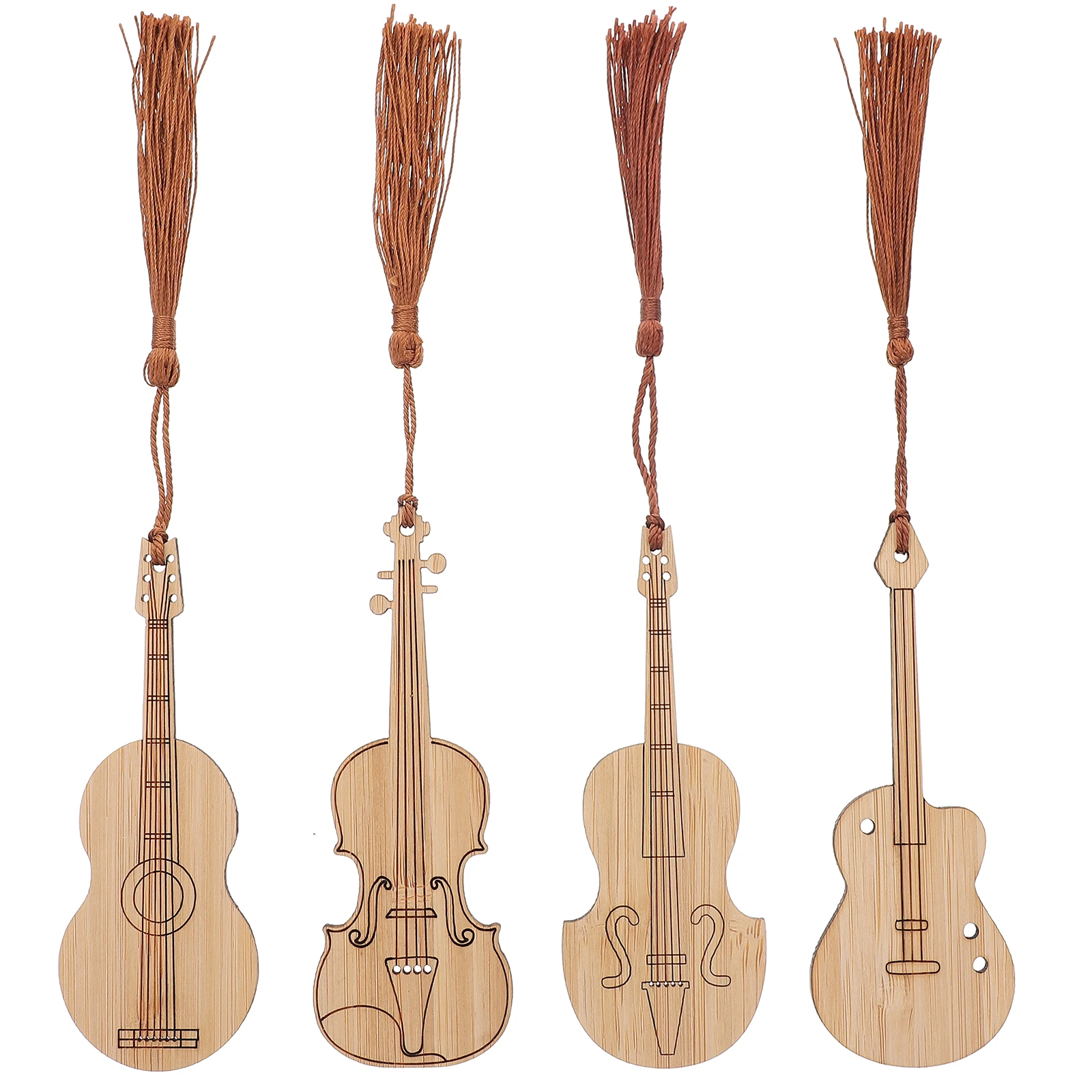 

4pcs Instrument Bookmark Bamboo Guitar Creative Students Gifts Reading Pendents Lightweight