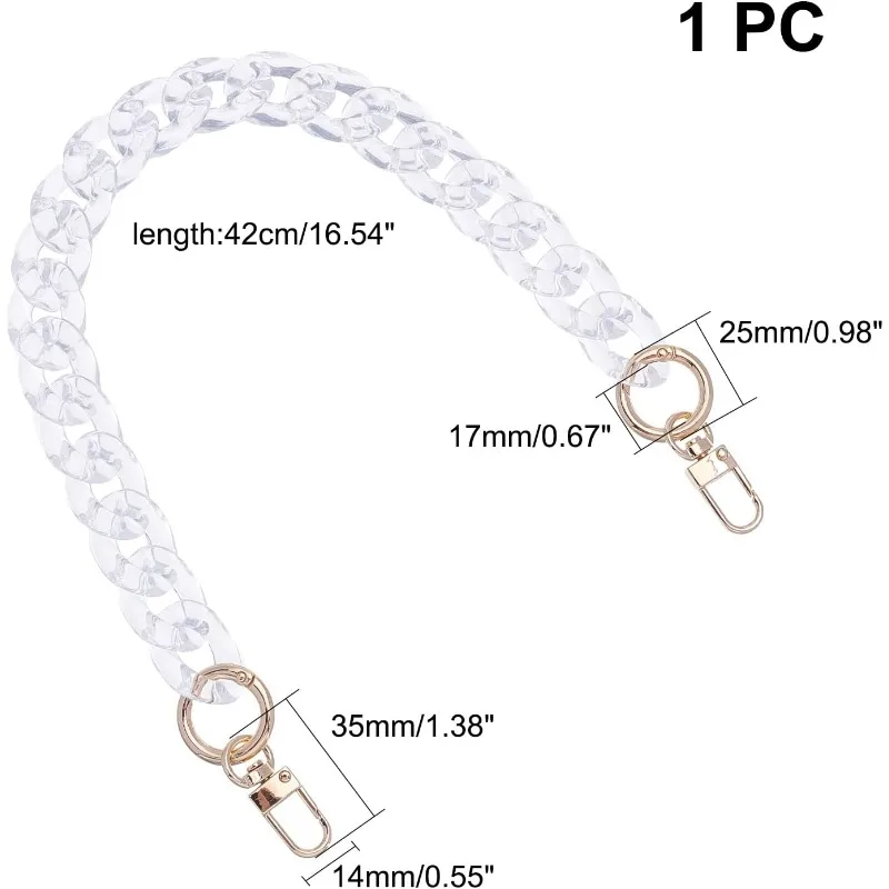 16.5 Inch Clear Resin Purse Strap Bag Chain Purse Chain Strap Transparent Purse Strap Extender Decorative Bag Handle