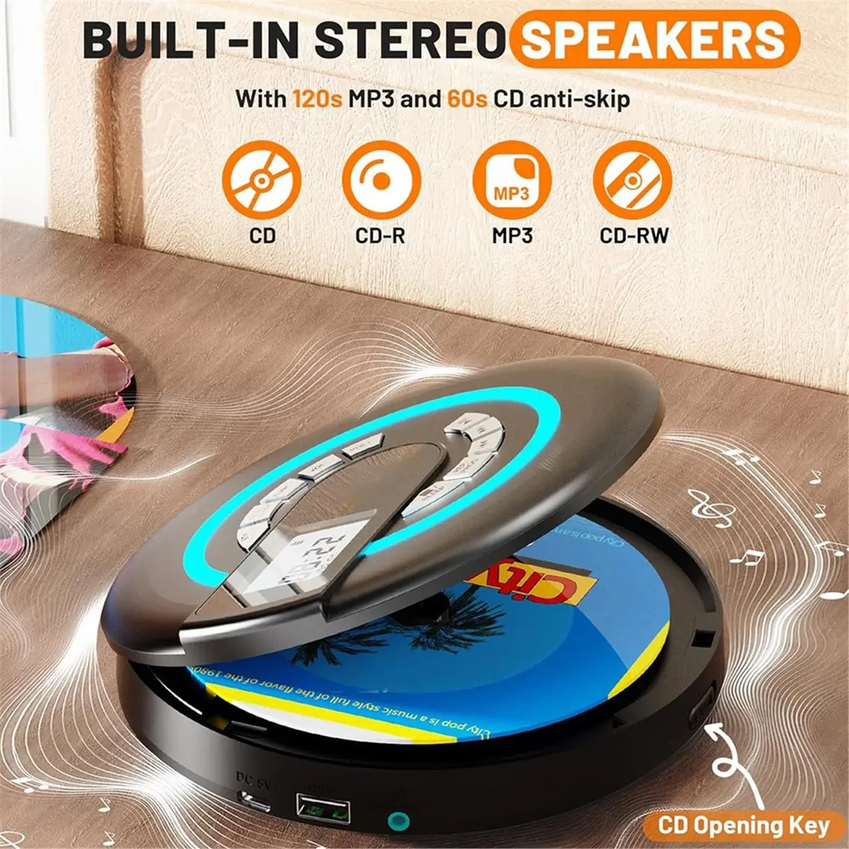 

Портативный CD-плеер с динамиком Bluetooth Disman для автомобиля с FM-передатчиком, поддержкой AUX/USB, ЖК-дисплеем RGB Light