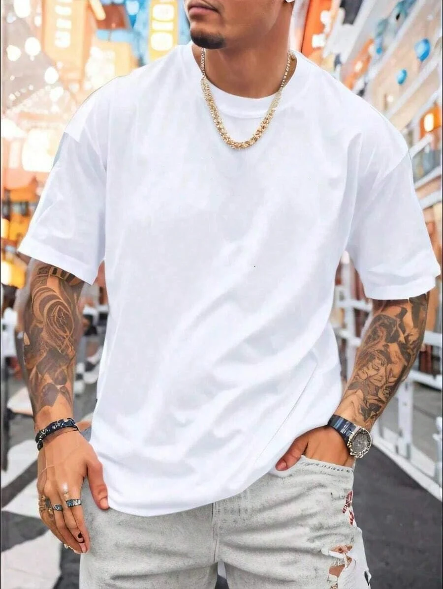 Solid Color Summer T Shirt Man Team Activity Crewneck Tops Comfortable Cotton Sportswear Oversized Casual Men's T-Shirts