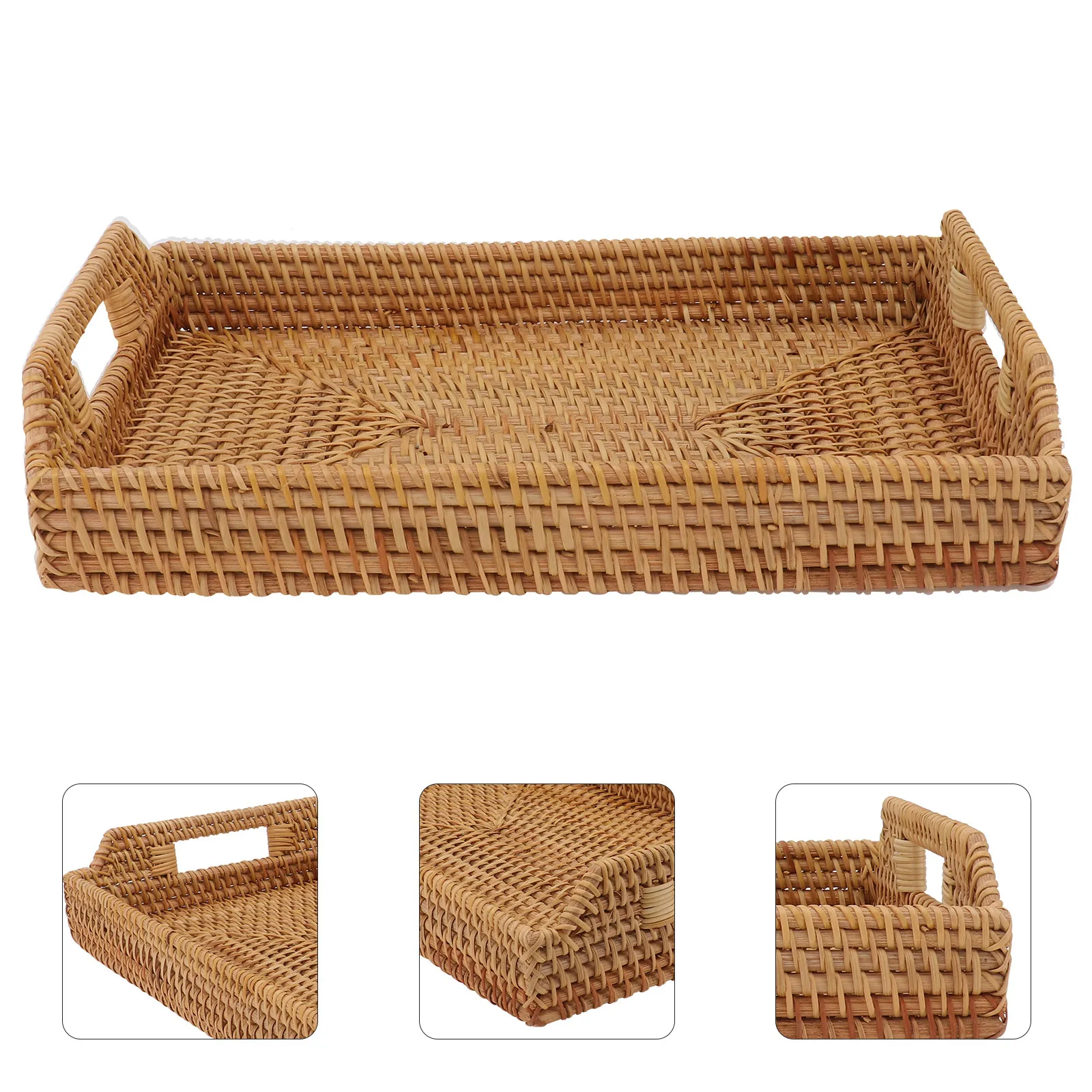 

1Pcs Rattan Woven Food Tray Natural Appearance Food Service Tray for Fruit Snack Dessert Bread Serving Home Restaurant Use