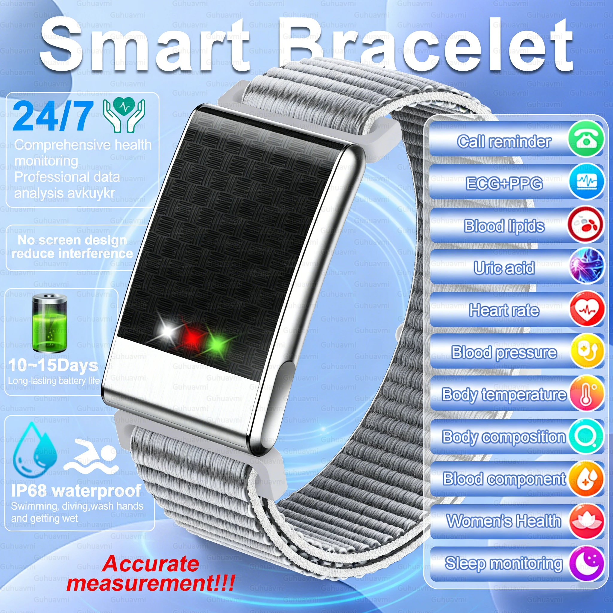 Nieuwe gezondheidsarmband zonder scherm Nauwkeurige hartslag Bloeddruk ECG-monitor Oproepherinnering Smart Watch Sportband Fitness Tracker