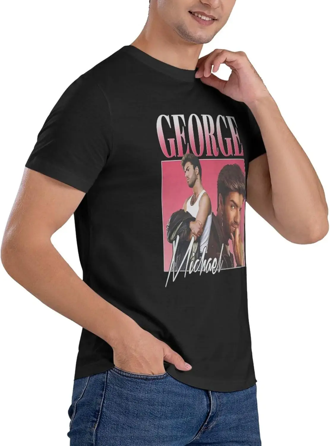 Camiseta masculina de manga curta com gola redonda, camiseta slim fit de algodão macio para homens, preta