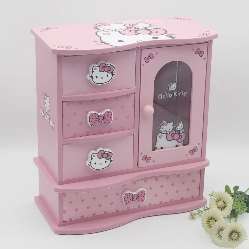 Sanrio Hello Kitty Women's Jewelry Box Cute Wooden Jewelry Storage Box Necklace Storage Box Holiday Birthday Gift Girls' Gift