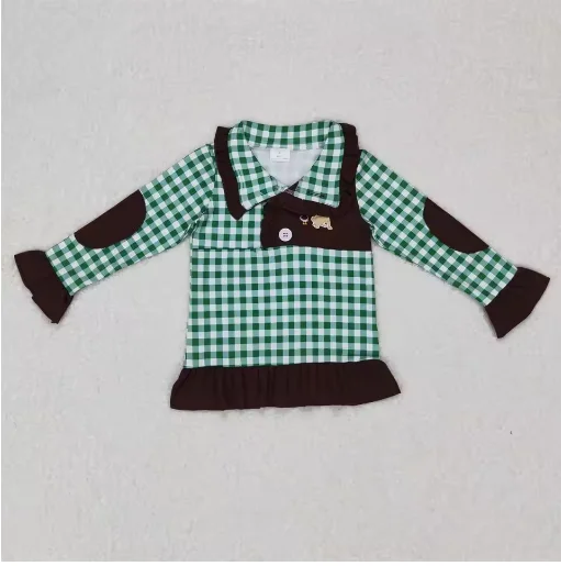 

Coat Baby Boy Girl Kids Lapel Zipper Children Embroidery T-shirt Toddler Ducks Dogs Pullover Long Sleeves Green Plaid Shirt