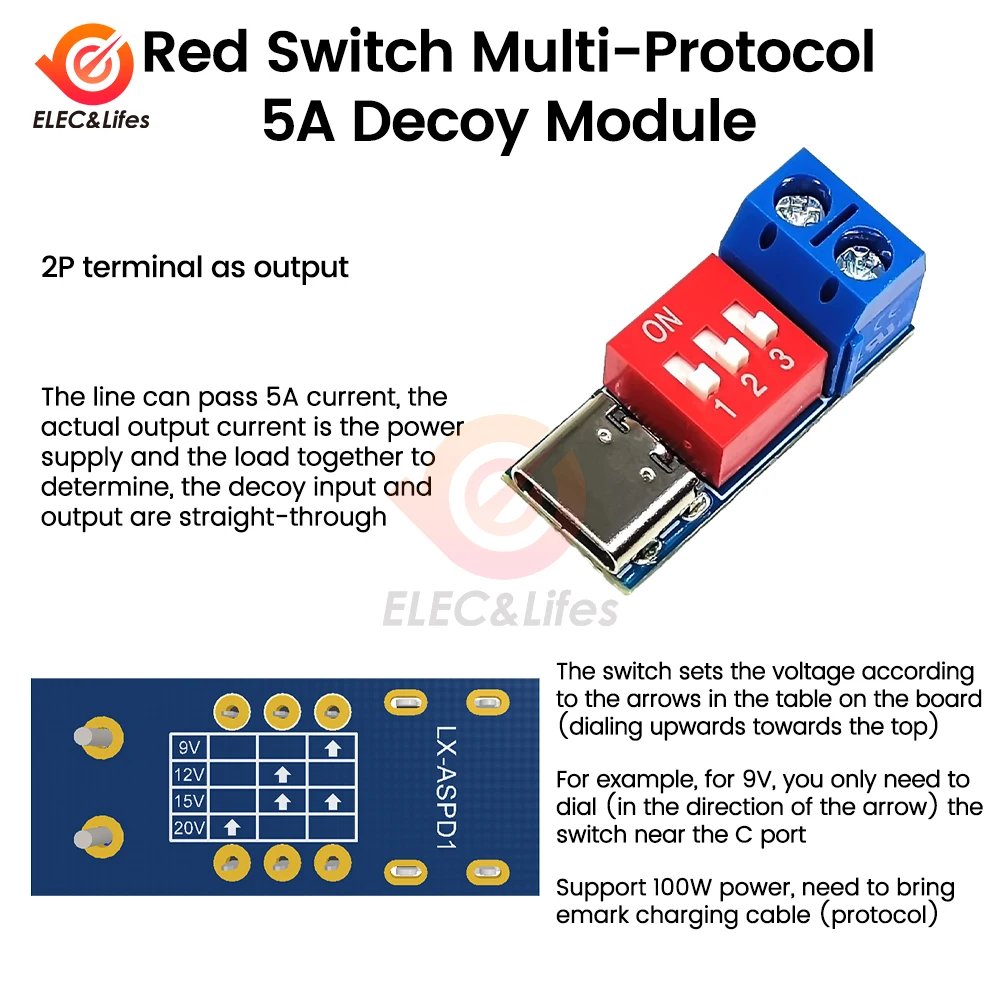 USB-C PD Trigger Board Módulo PD/QC Decoy Board Carga Rápida USB Tipo-c para 5V/9V/12V/20V de Alta Velocidade Carregador Power Boost Módulo